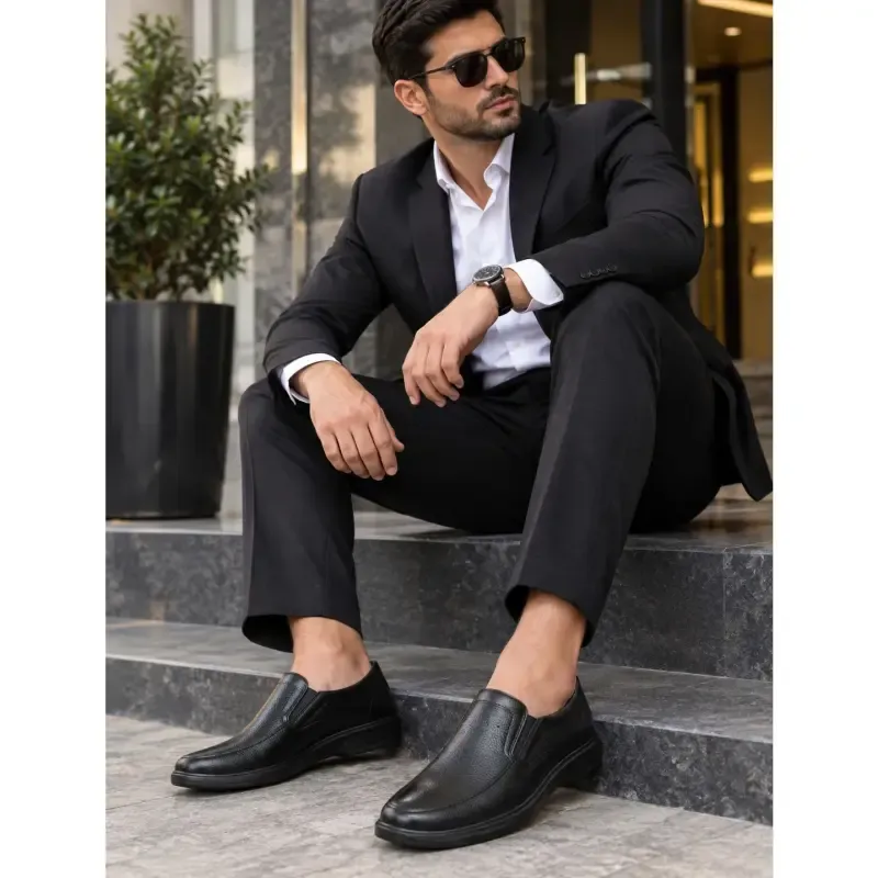 کفش اسپرت مردانه مجلسی و اداری مشکی راحتی طبی چرم مصنوعی سایز 41 تا 45